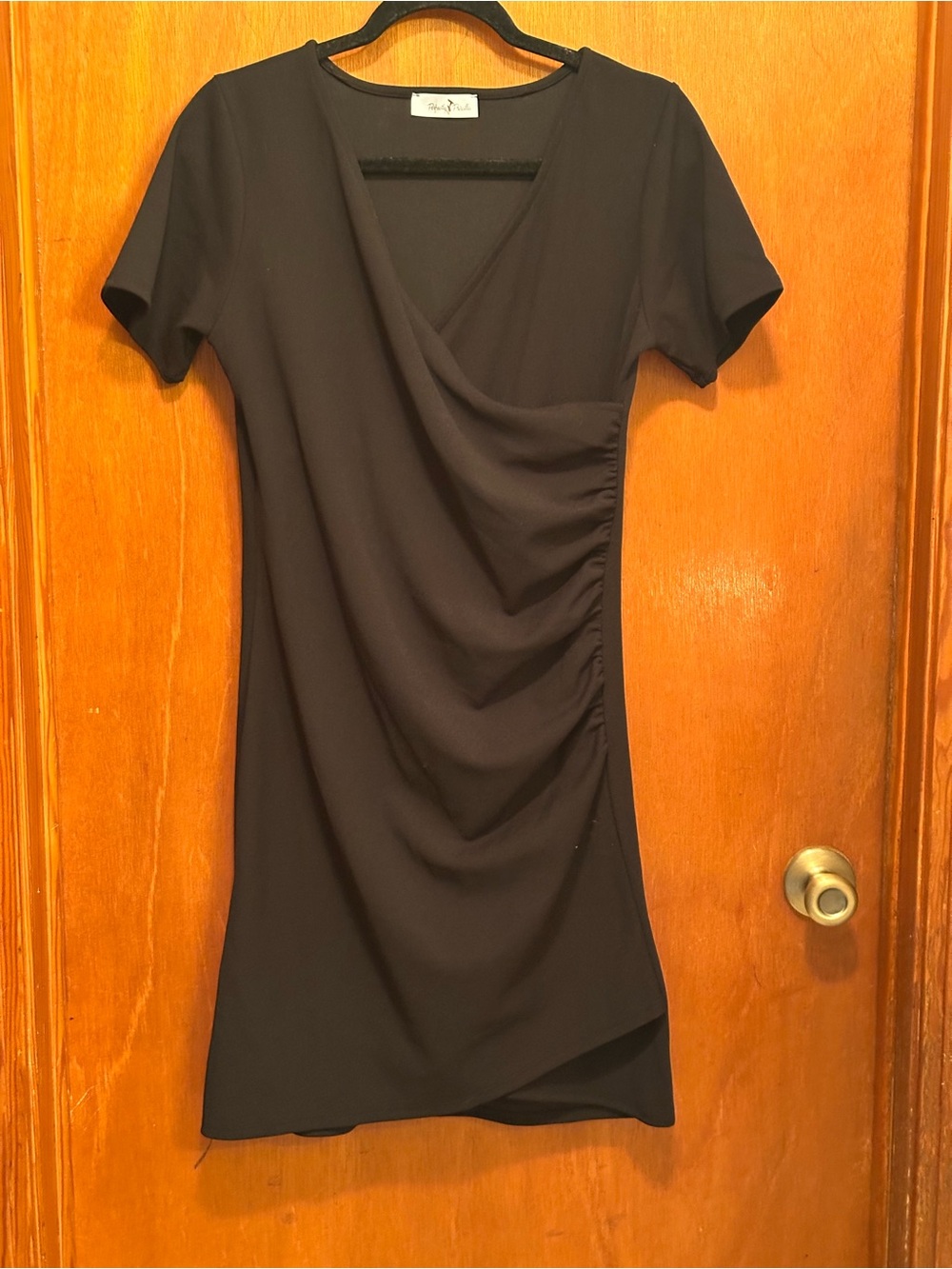 Black Short Sleeve Faux-Wrap Mini Dress